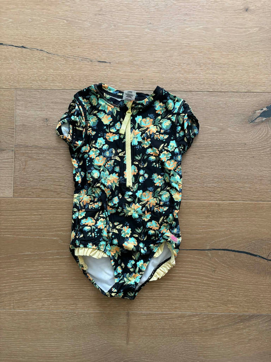 #196 REDUCED RuffleButts Girls Size 4T Black Floral Rashguard Swimsuit Bathing Suit (Also have a 5 listed!)