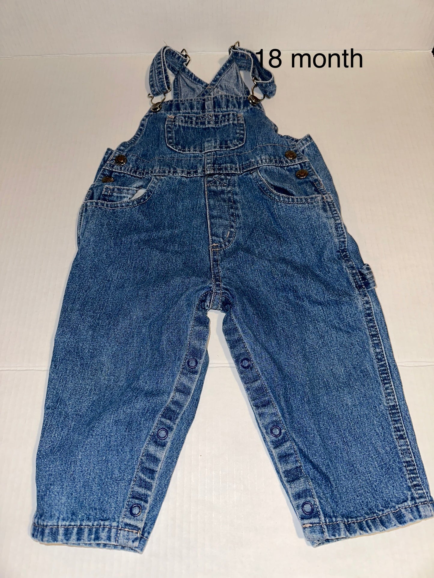 18 month jean overalls with snaps, gender neutral