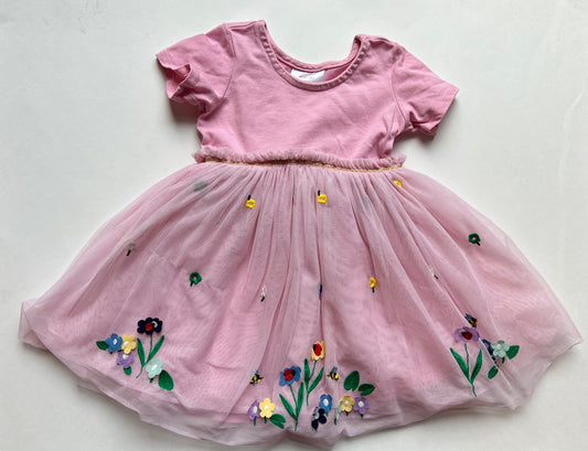 Girls 90 (3T) Pink Tulle with Floral embroidery and Applique  Dress