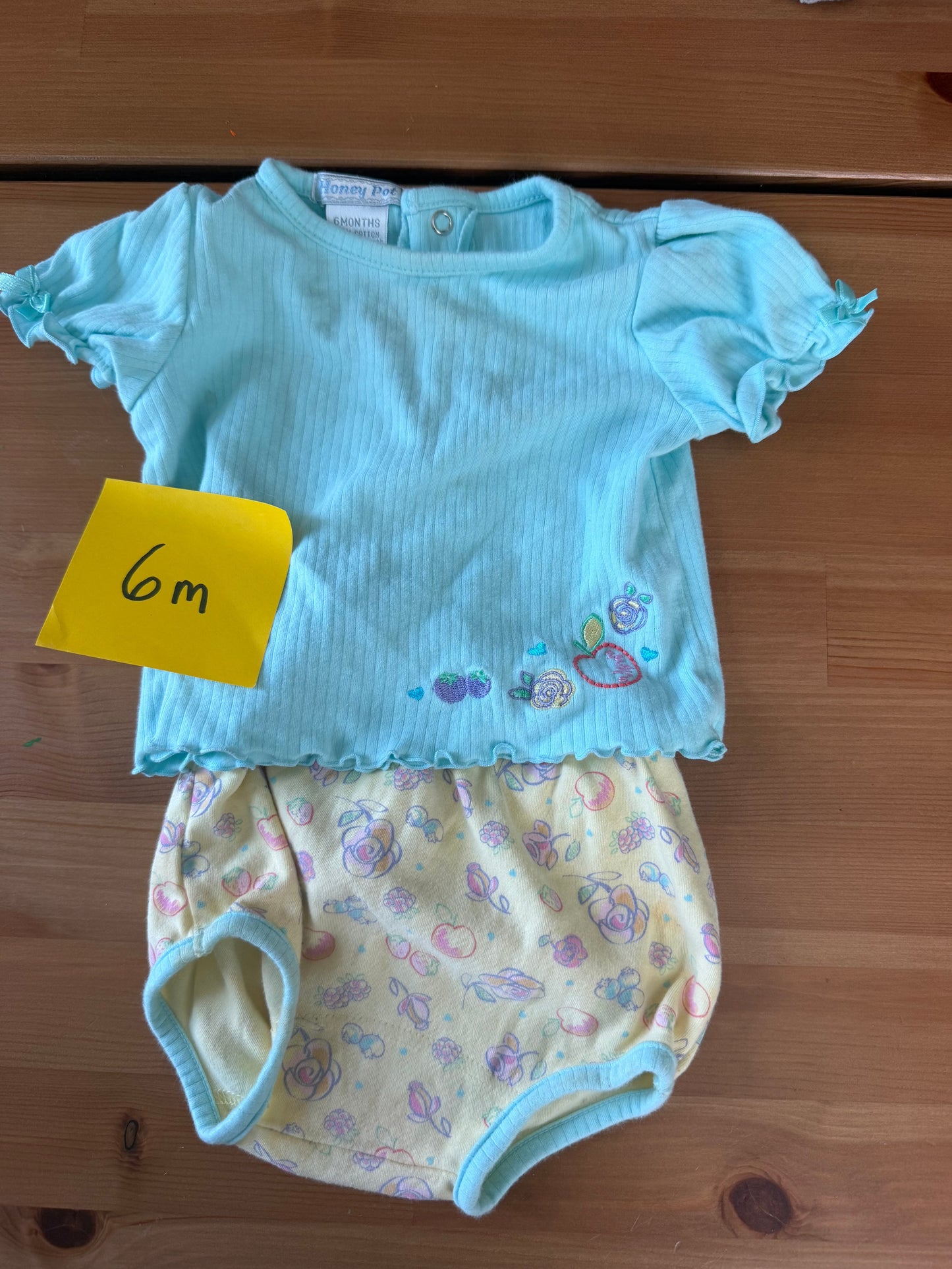 Seller #94 Baby Girl 6M Boutique Blue and Yellow Blueberry Outfit