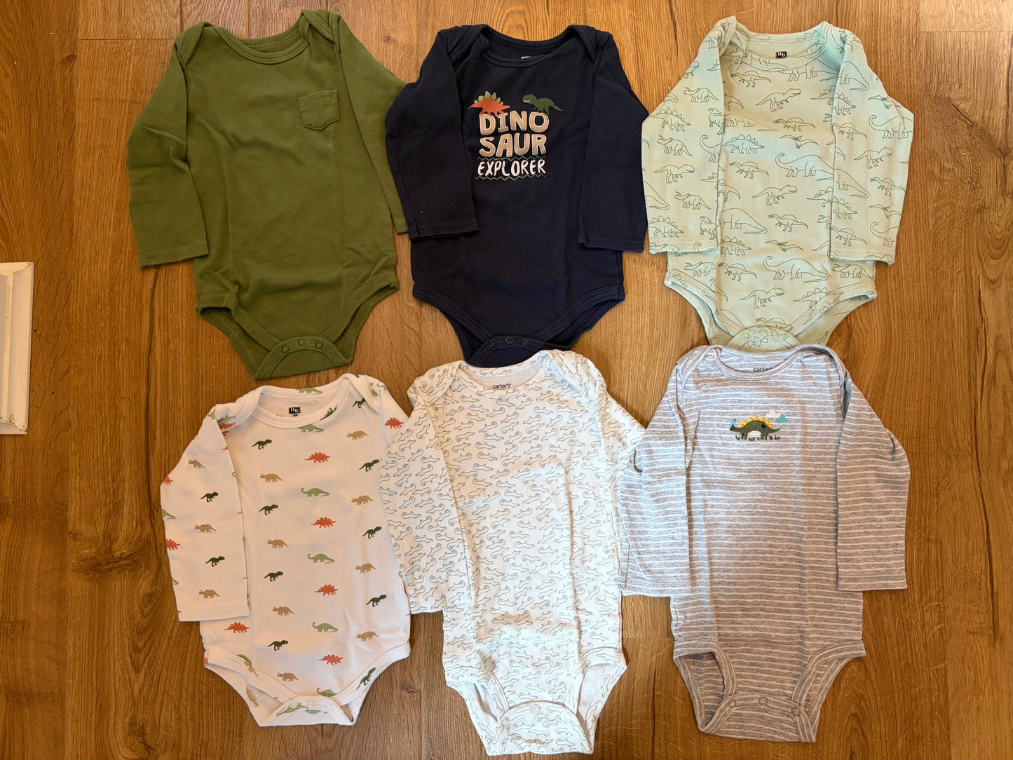 #6 - Hudson Baby and Carters Boys Long Sleeved Bodysuits  (Set of 6) - 18 months