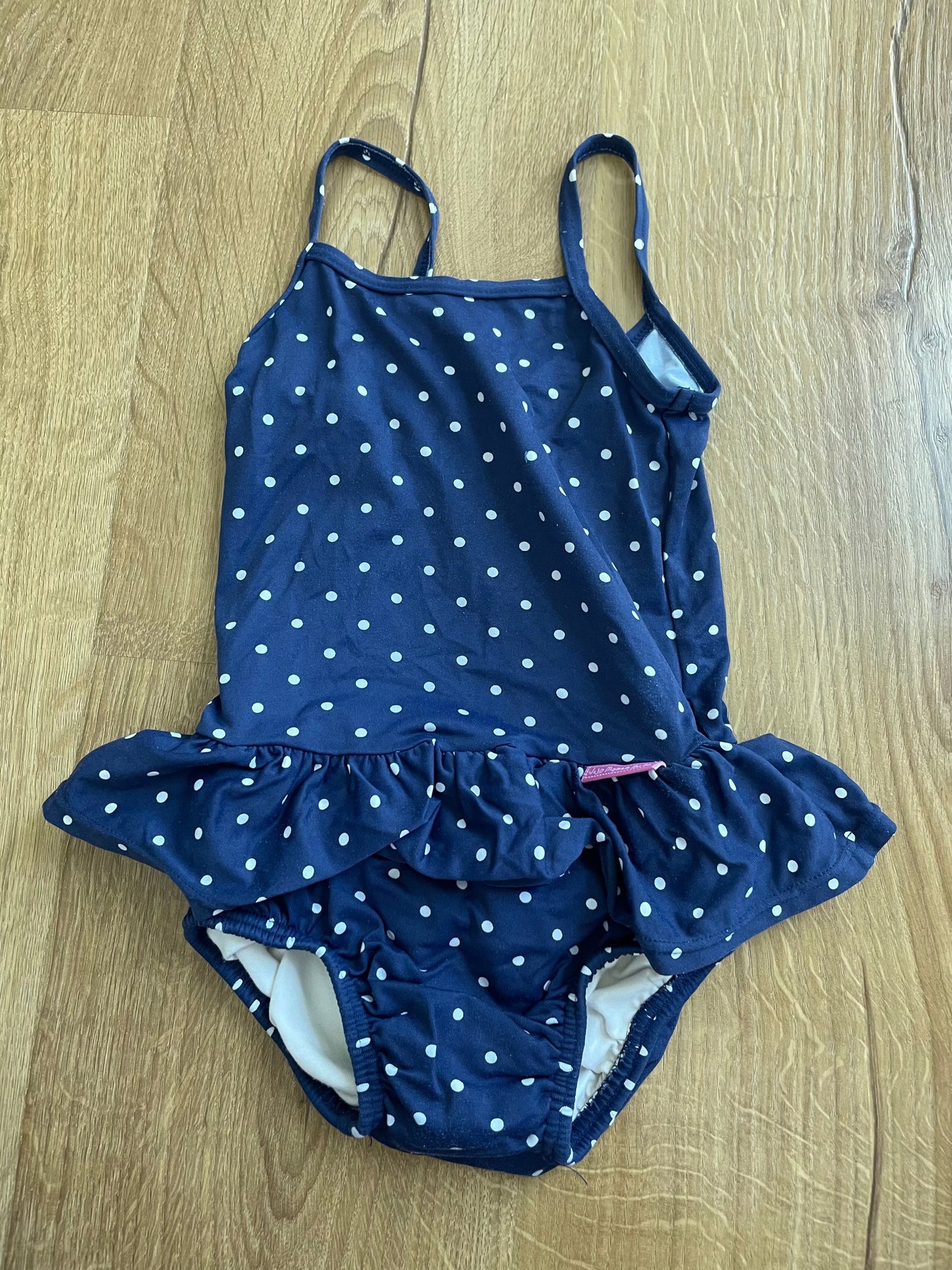 #6 - JoJo Maman Bebe Bathing Suit, Navy with Polka Dots, 1-2 yrs