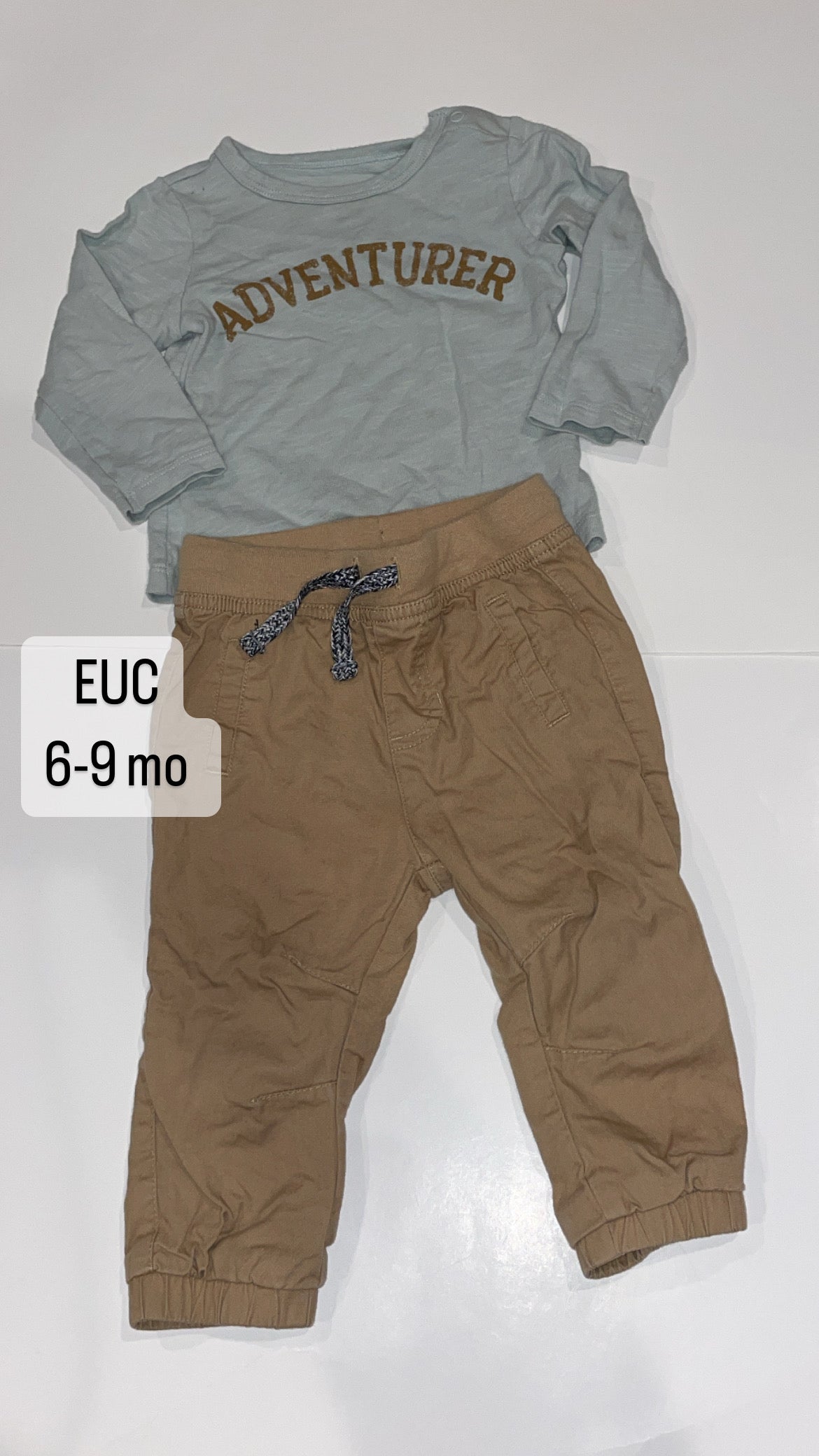 6-9 mo Little co shirt with Cat & jack joggers