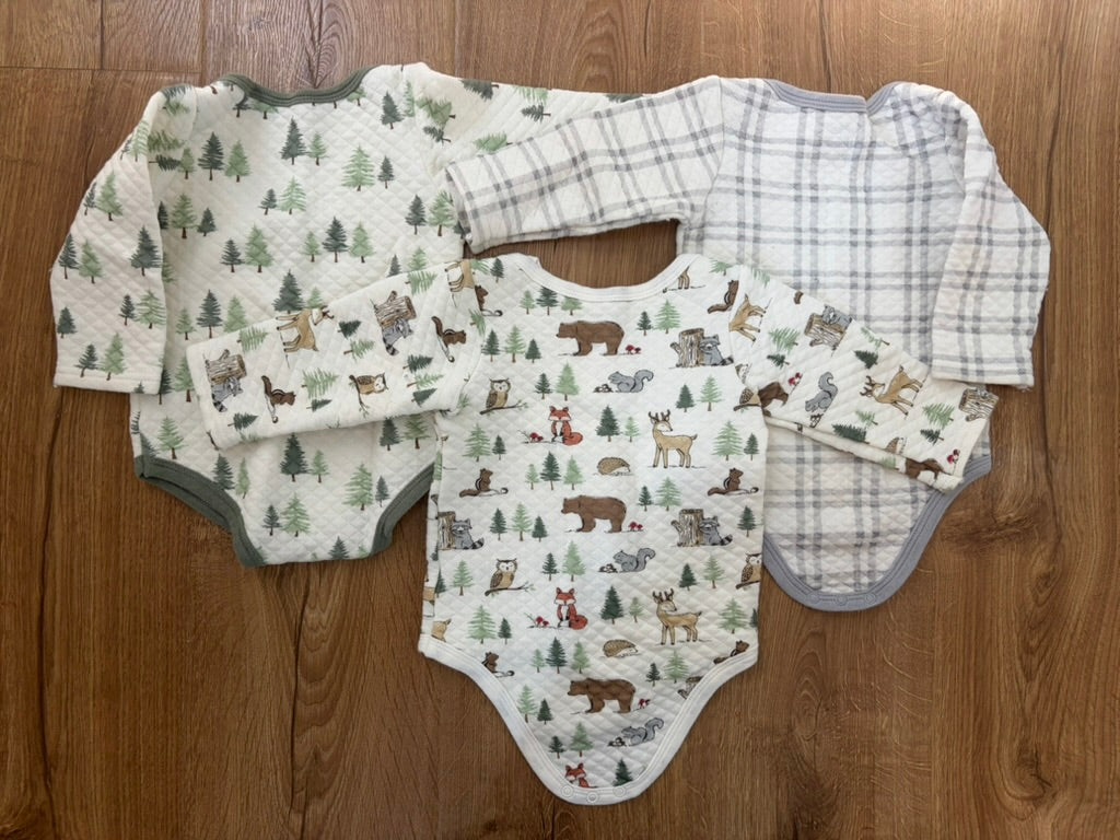#6 - Hudson Baby Boys 3-pack Quilted Long-Sleeved Onesies - 9-12 months