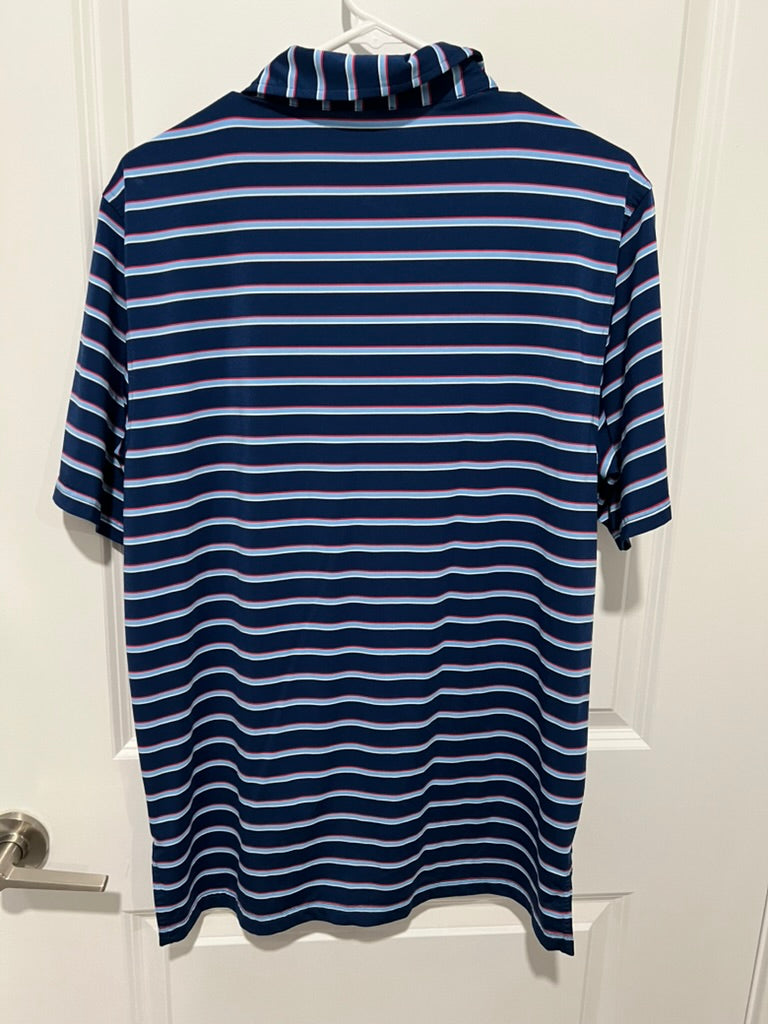Seller #76 - Southern Tide Men's Polo - Blue W/ Red and White Stripes - Size Medium