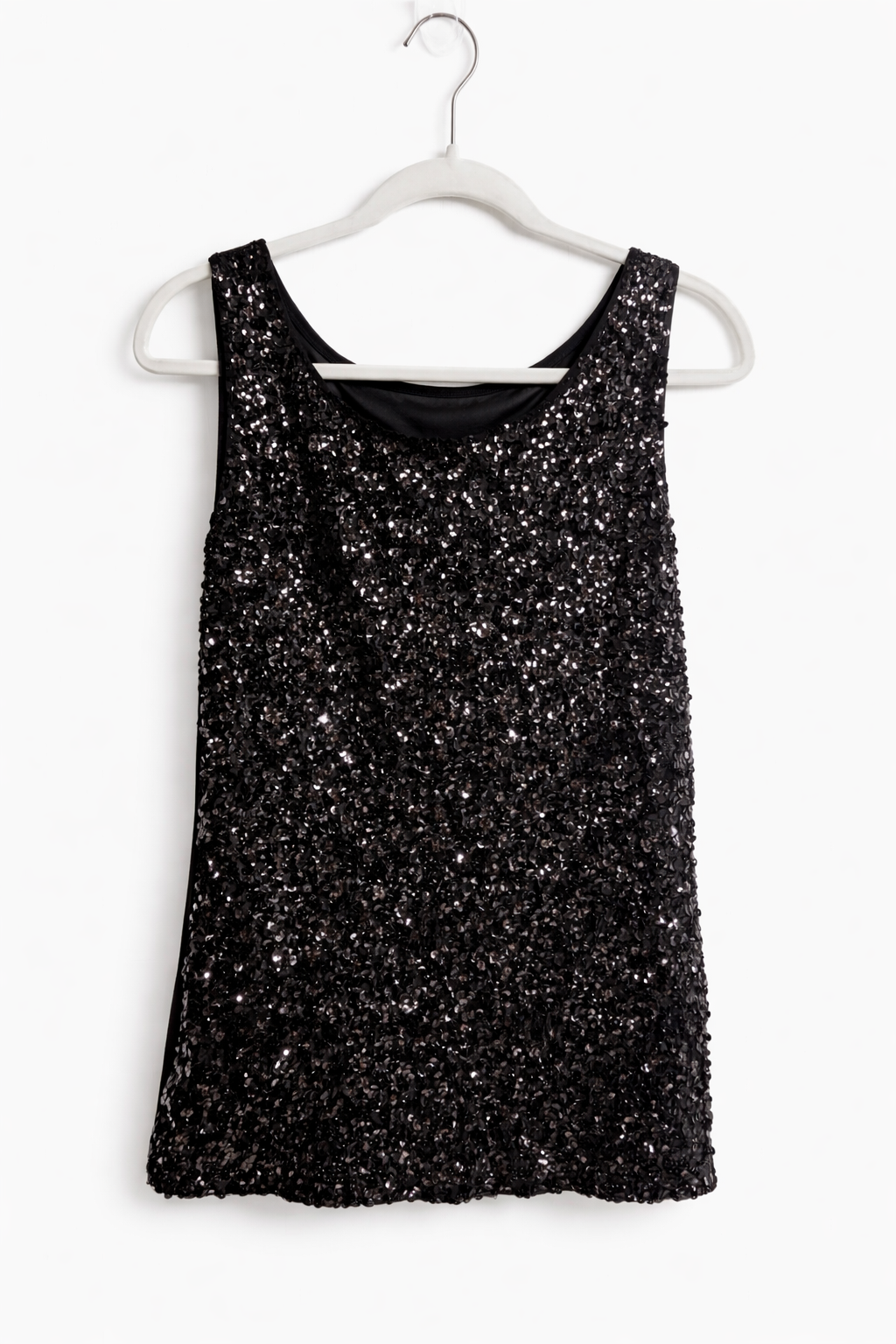 #91 REDUCED Women's XL sleeveless sequined shirt - black EUC