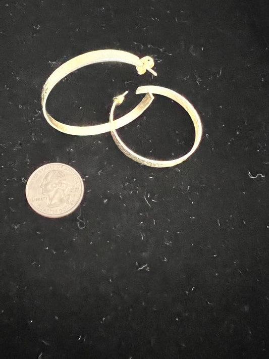 #176 - large gold, flat, flower pattern hoops