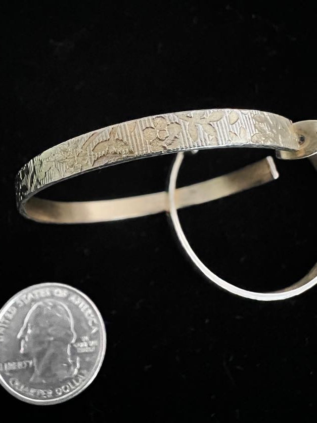 #176 - large gold, flat, flower pattern hoops