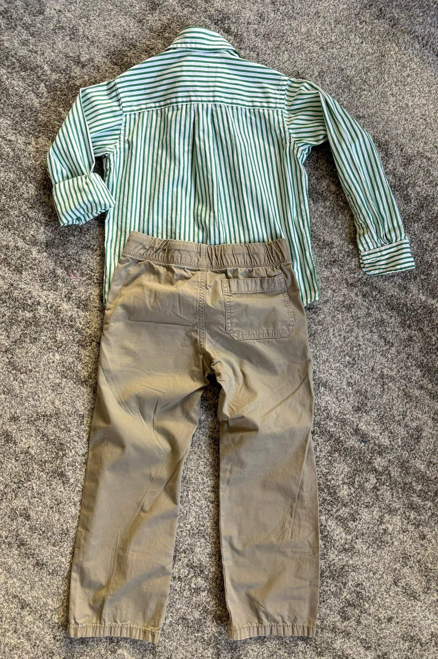 Boys 6 Long Sleeve Button Down + Khaki Pants Bundle Green White