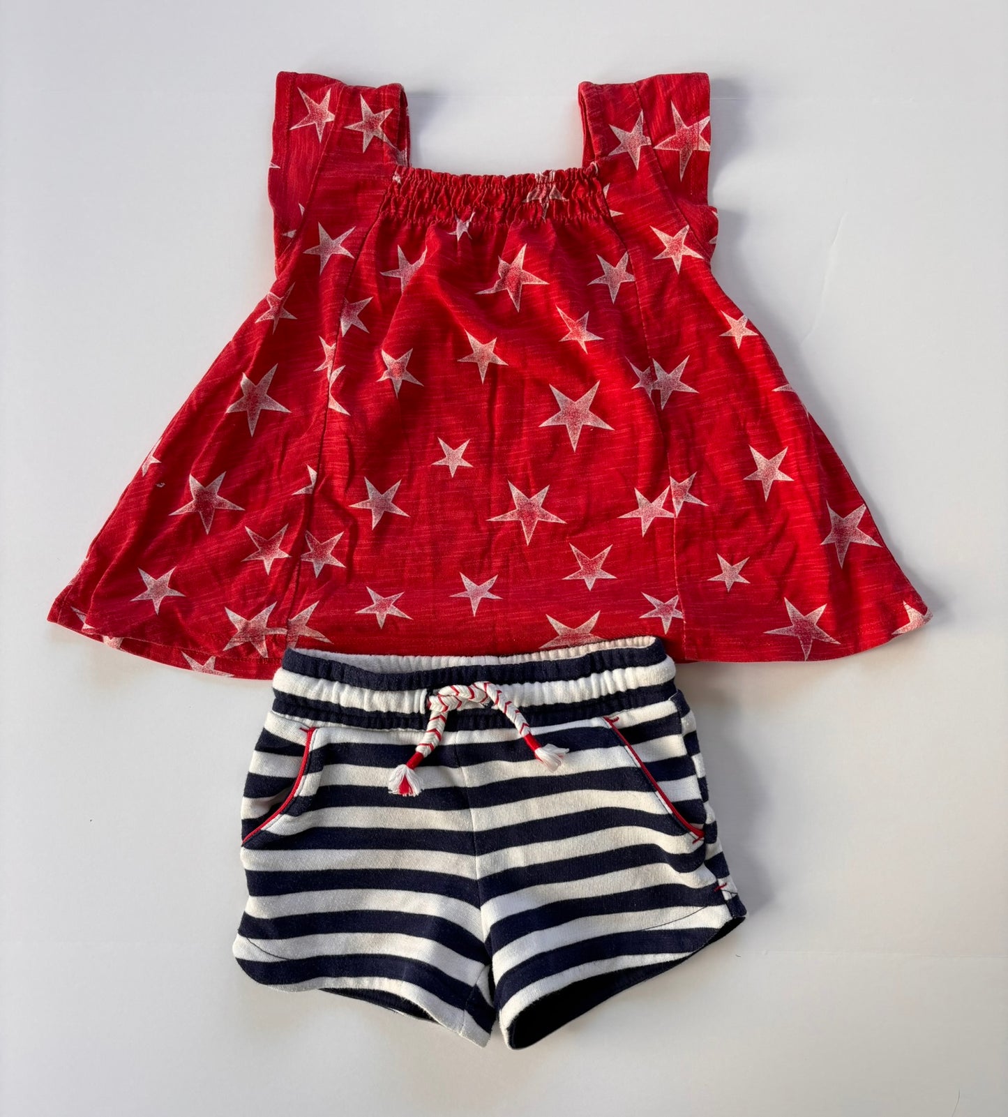 #84 Cat & Jack Stars Stripes Shirt Short Set Girls Size 2T
