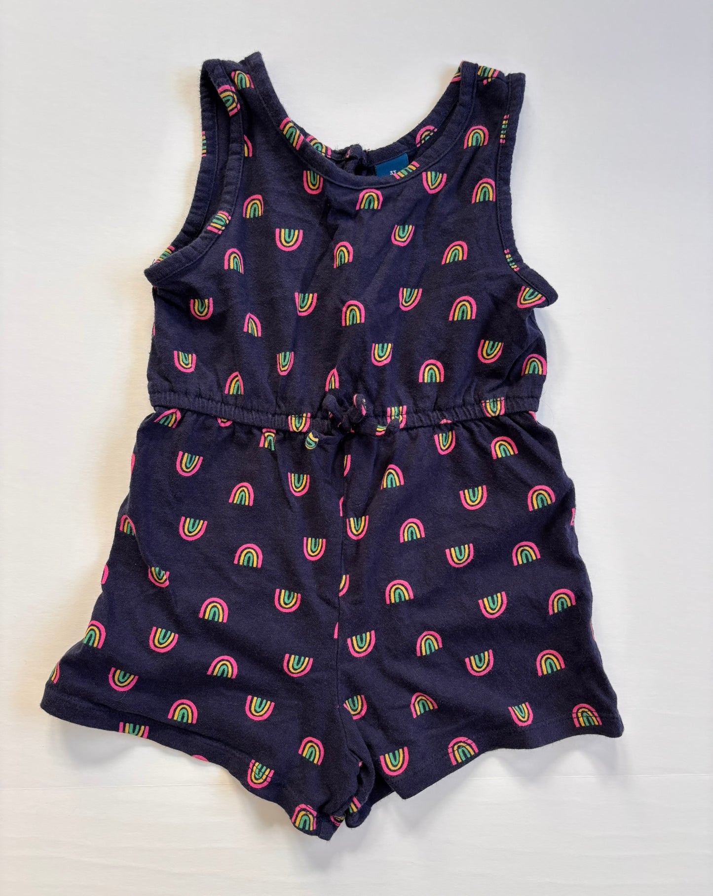 #84 Old Navy Rainbow Navy Sleeveless Tank Romper Girls Size 3T