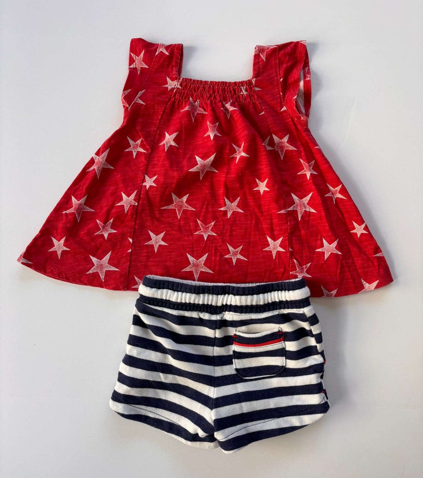 #84 Cat & Jack Stars Stripes Shirt Short Set Girls Size 2T