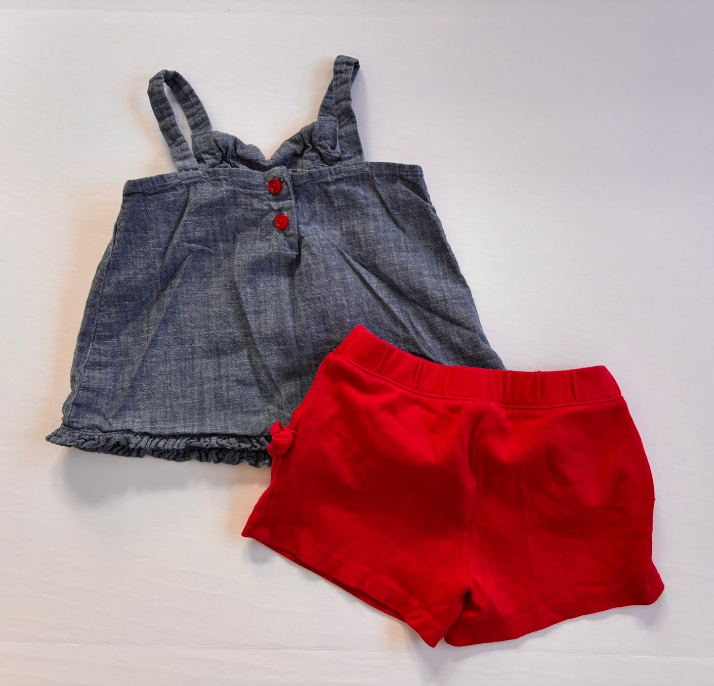 #84 Gymboree Watermelon Denim Tank Red Short Set Girls Size 2T