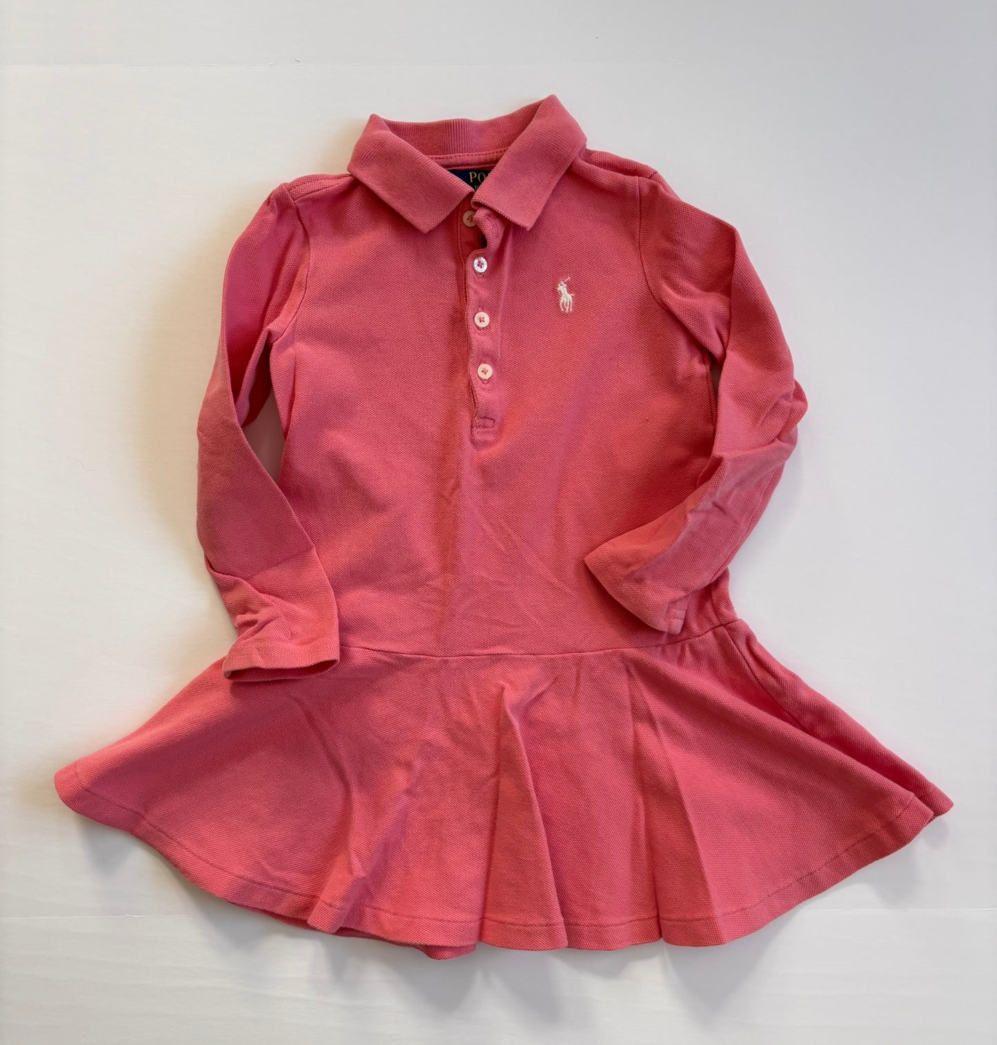 #84 Polo Ralph Lauren Long Sleeve Pink Polo Dress Girls Size 3T