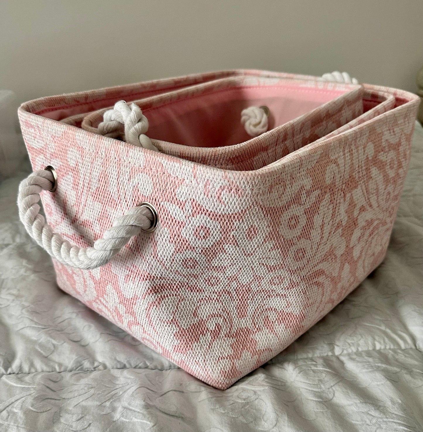 Seller #114 - Set of 3 Nesting Baskets Pink and White