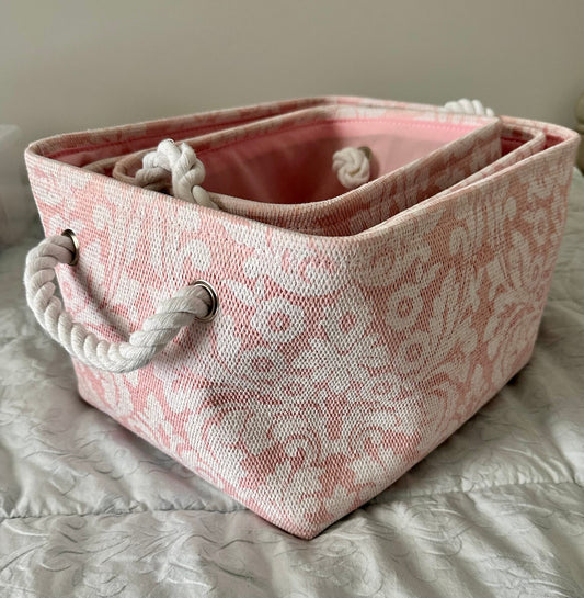 Seller #114 - Set of 3 Nesting Baskets Pink and White