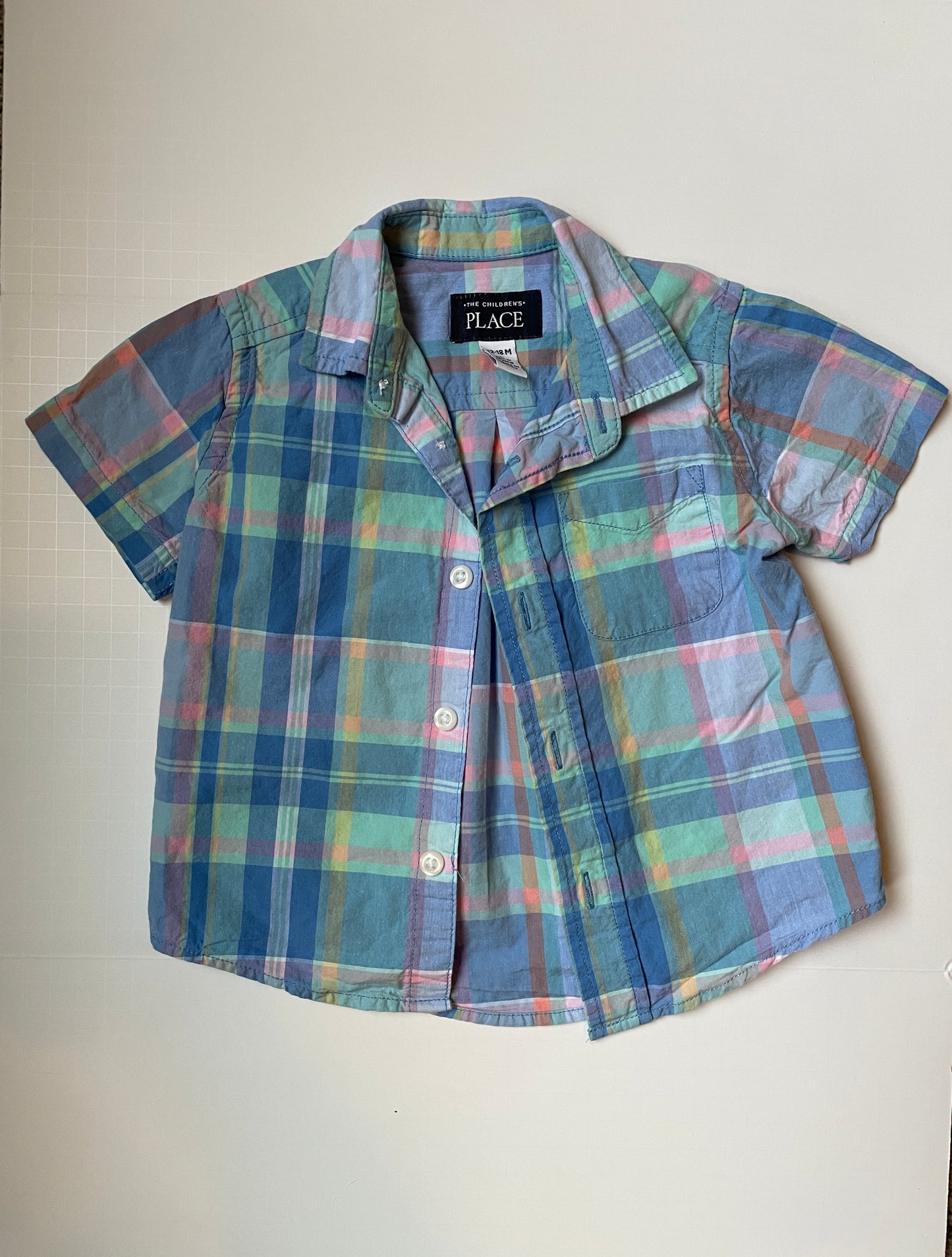 Seller #126 Children's Place Boys 12-18 Month Poplin Plaid Button Down