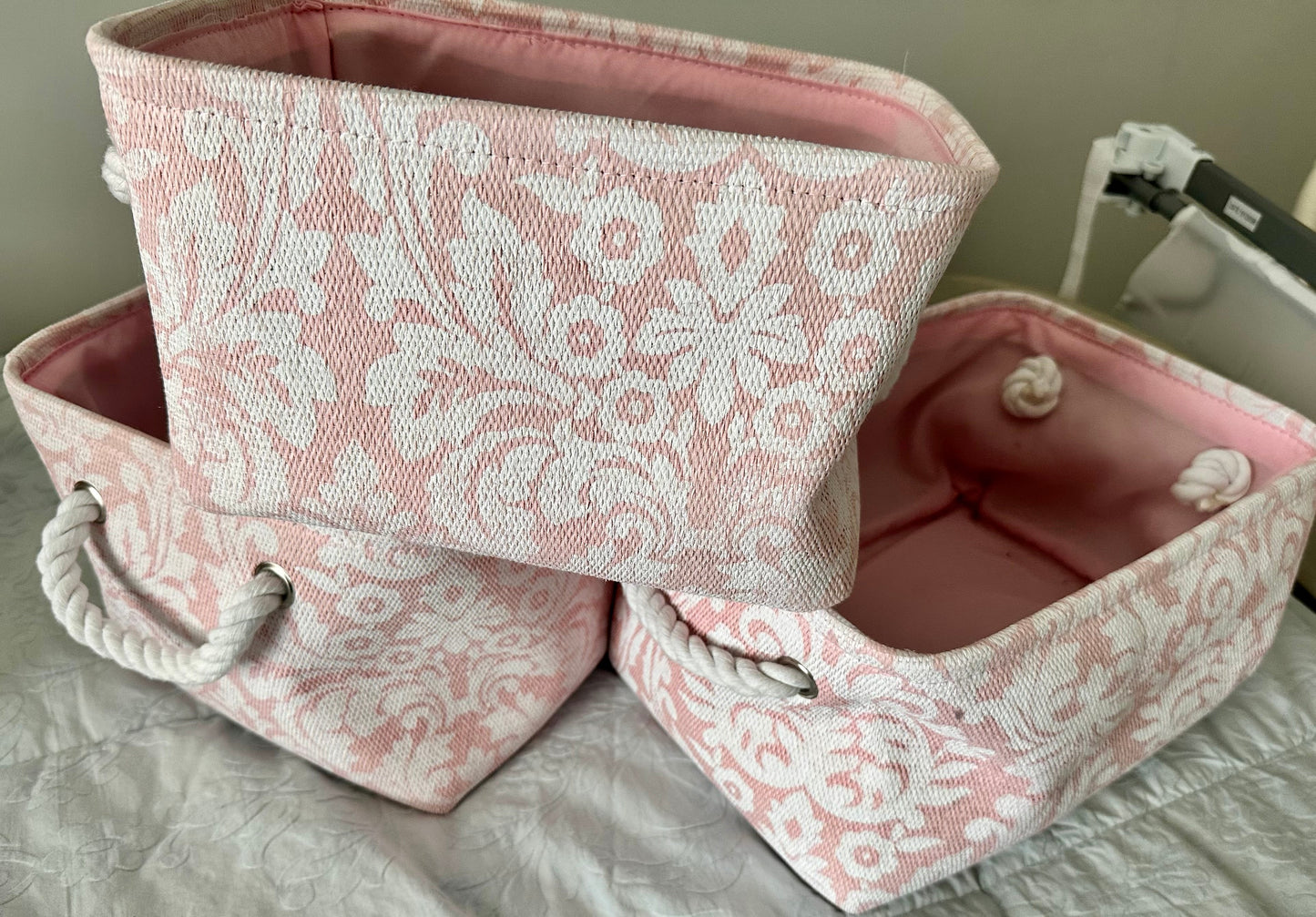 Seller #114 - Set of 3 Nesting Baskets Pink and White