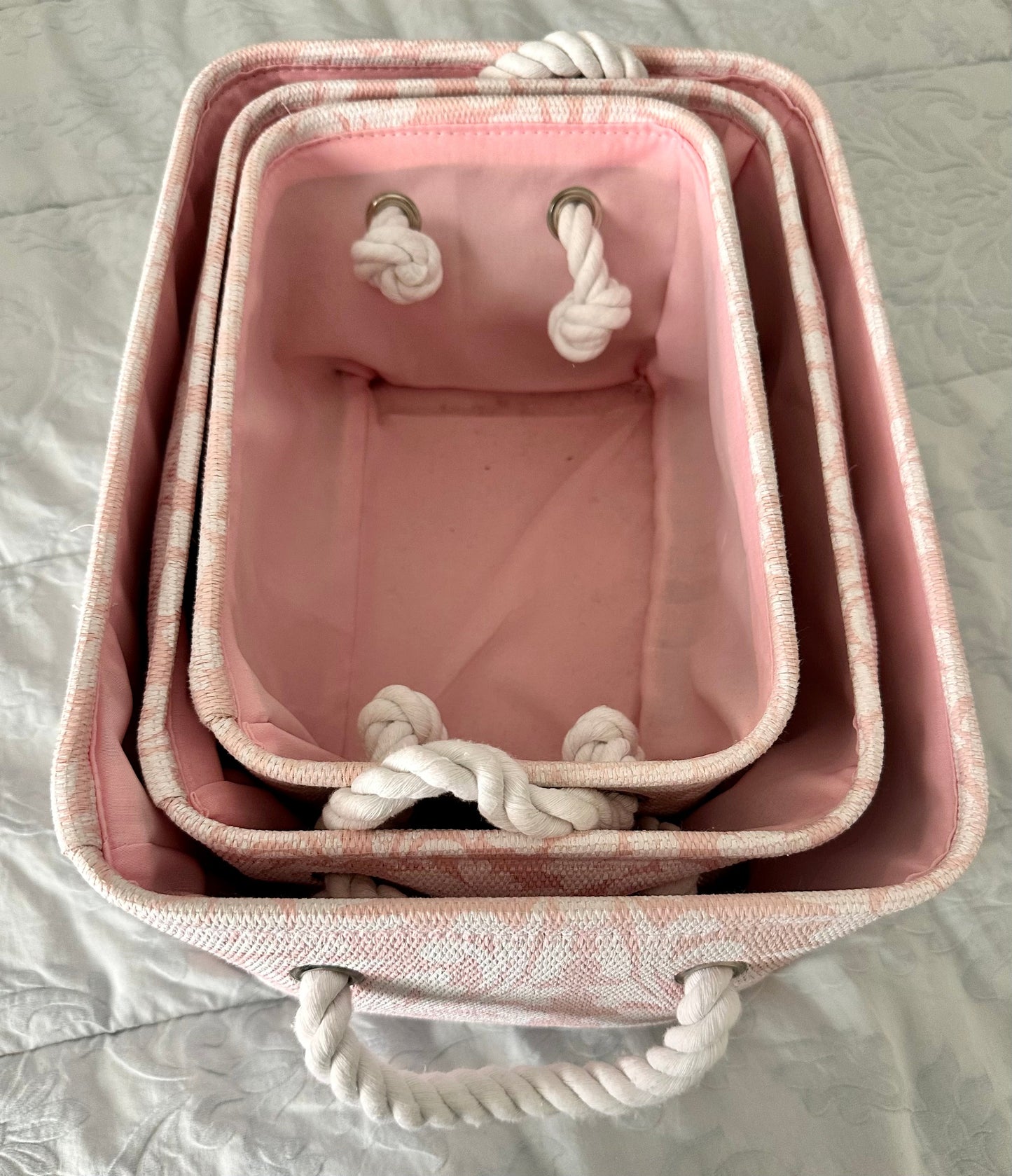 Seller #114 - Set of 3 Nesting Baskets Pink and White