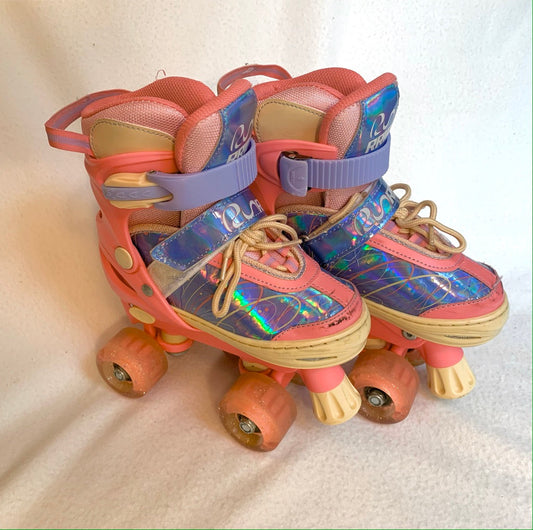 Seller #151 - REDUCED - Sports - Adjustable Size 11-1Y Roller Skates with Light Up Wheels in Peach / Purple