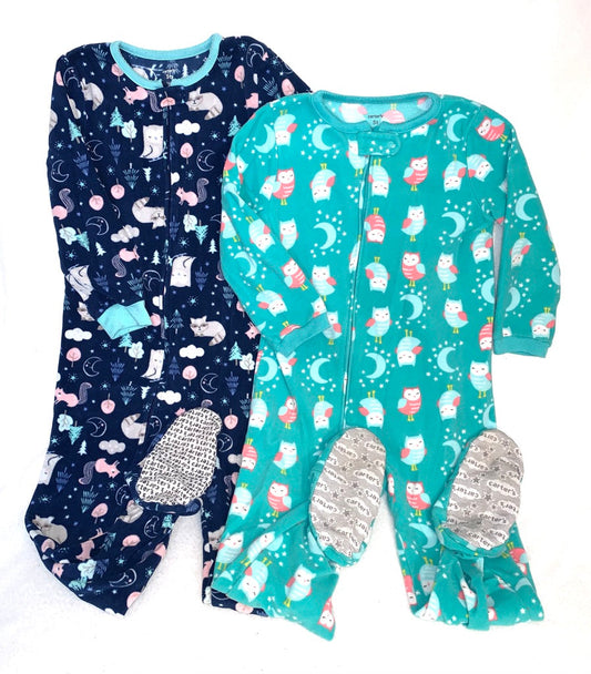 Seller #151 - REDUCED - Size 5T Carter's fleece footed PJ's - Navy Forest Friends and Teal Owls
