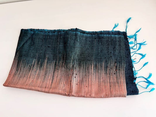 #176 - Silk scarf - blue-ish green and peach