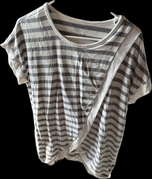#20 Motherhood Maternity gray and white striped nursing top size L GUC