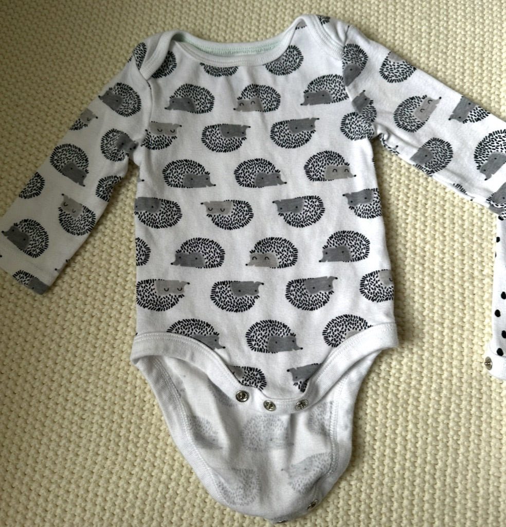 #146 Cloud Island L/S Black White Bodysuit Set (3) Girls 0-3M