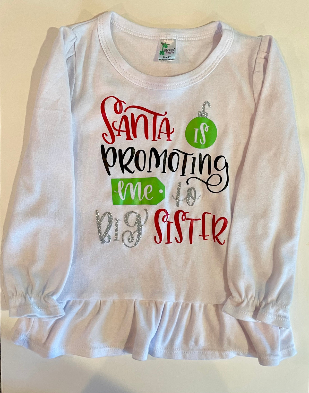 #32 Holiday Toddler Girl Big Sister Announcement Shirt Size 3T
