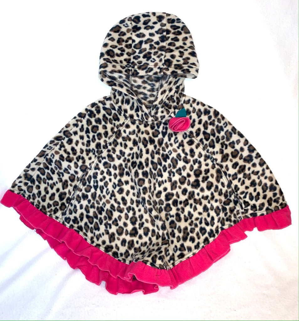 Seller #151 - REDUCED - Size 5/6 Girls Leopard Print Fleece Poncho with Fuschia Accents