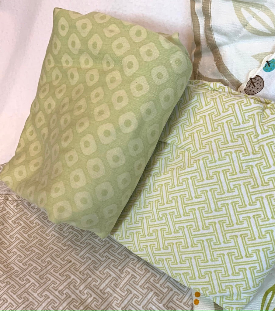 Seller #151 - REDUCED - Bedding - Beautiful Natural Crib Bedding Set in Cream / Tan / Sage / Aqua