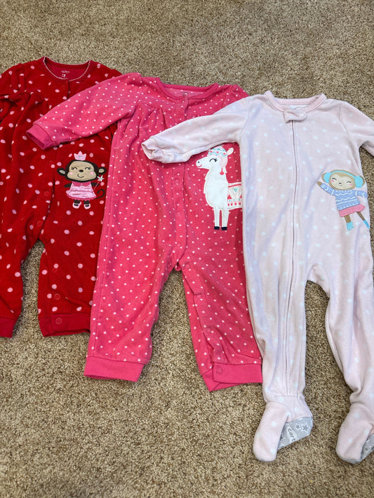 #47, girls 18mo, Carter’s red/pink/light pink fleece pajamas