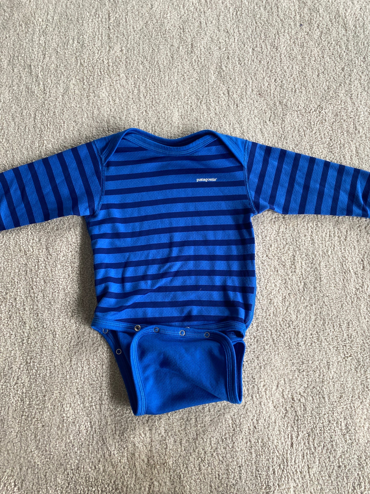 #36 Patagonia 12M Blue Long-sleeve Onesie and Pants Set