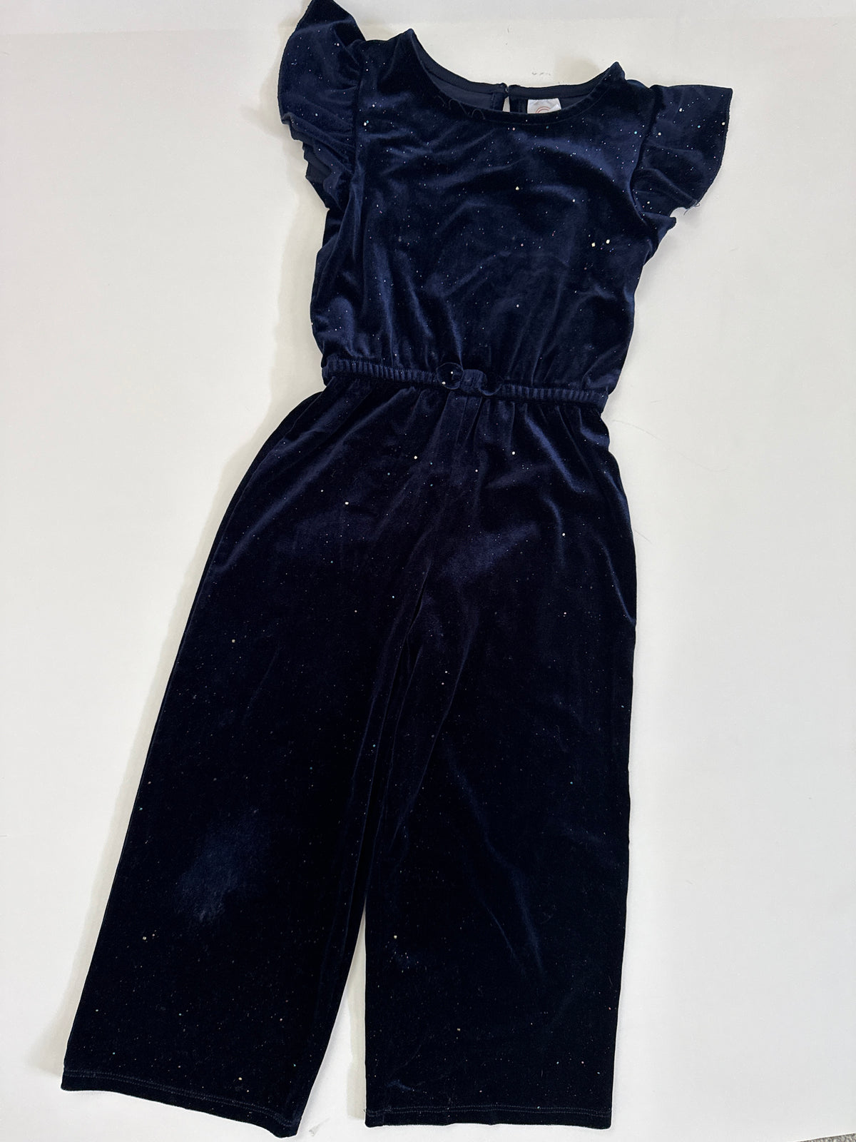 #64 Girls Sparkly Navy Blue Velvet Jumpsuit 5T