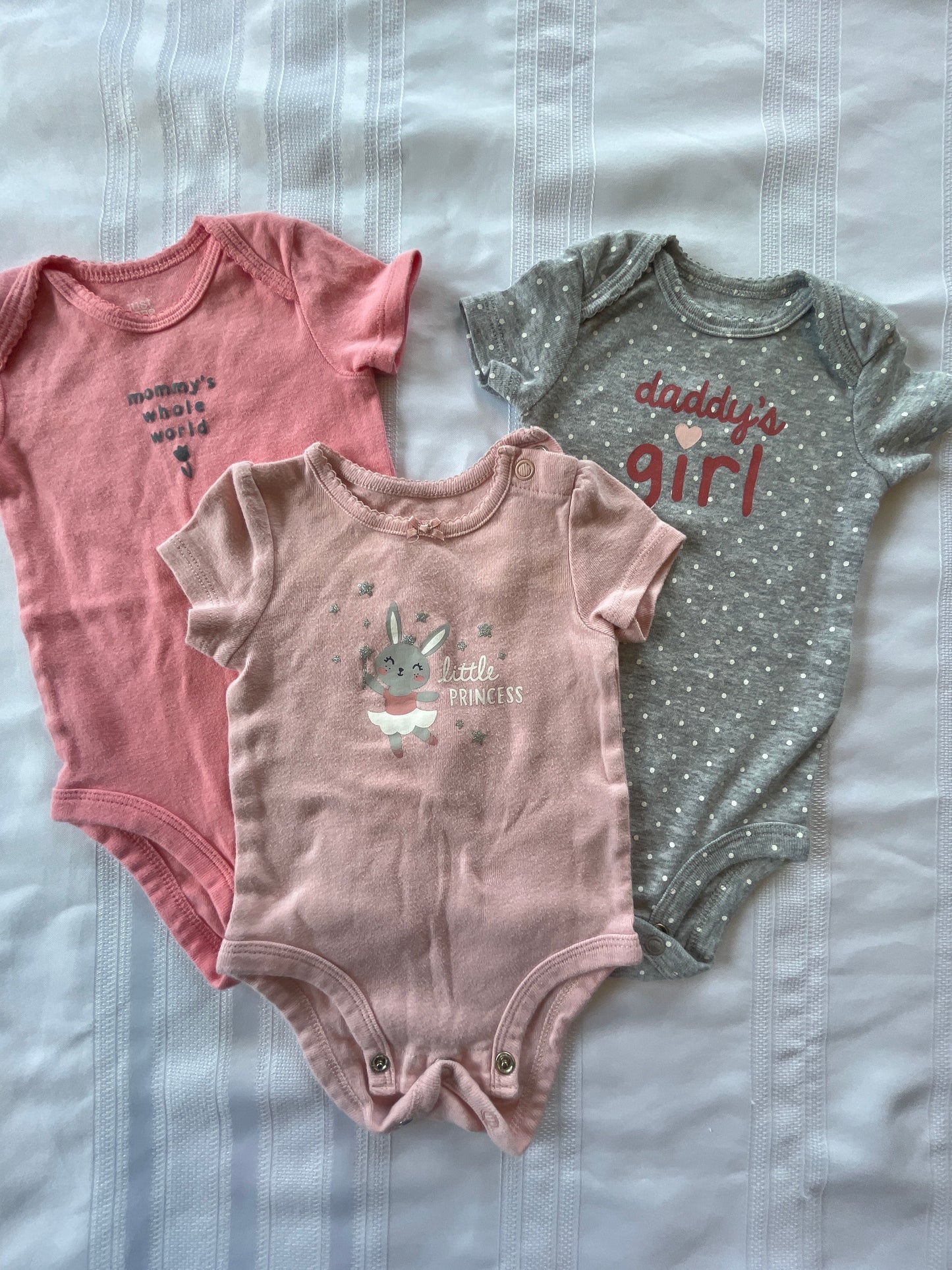 #57  Girls 3 mo onesies set of 3 EUC