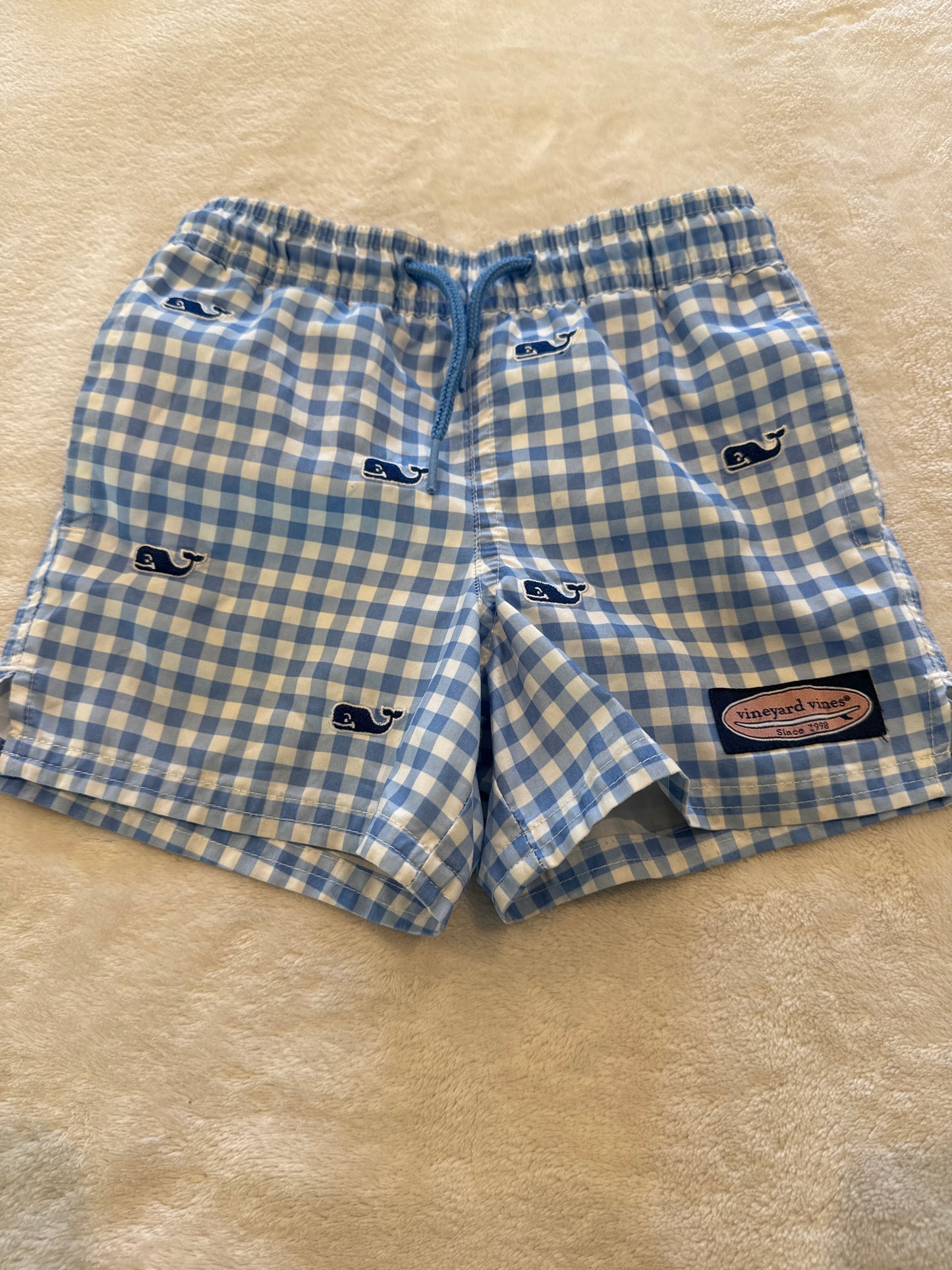 #46 Boys 2t vineyard vines swim trunks with liner blue and white - white is a little dull guc