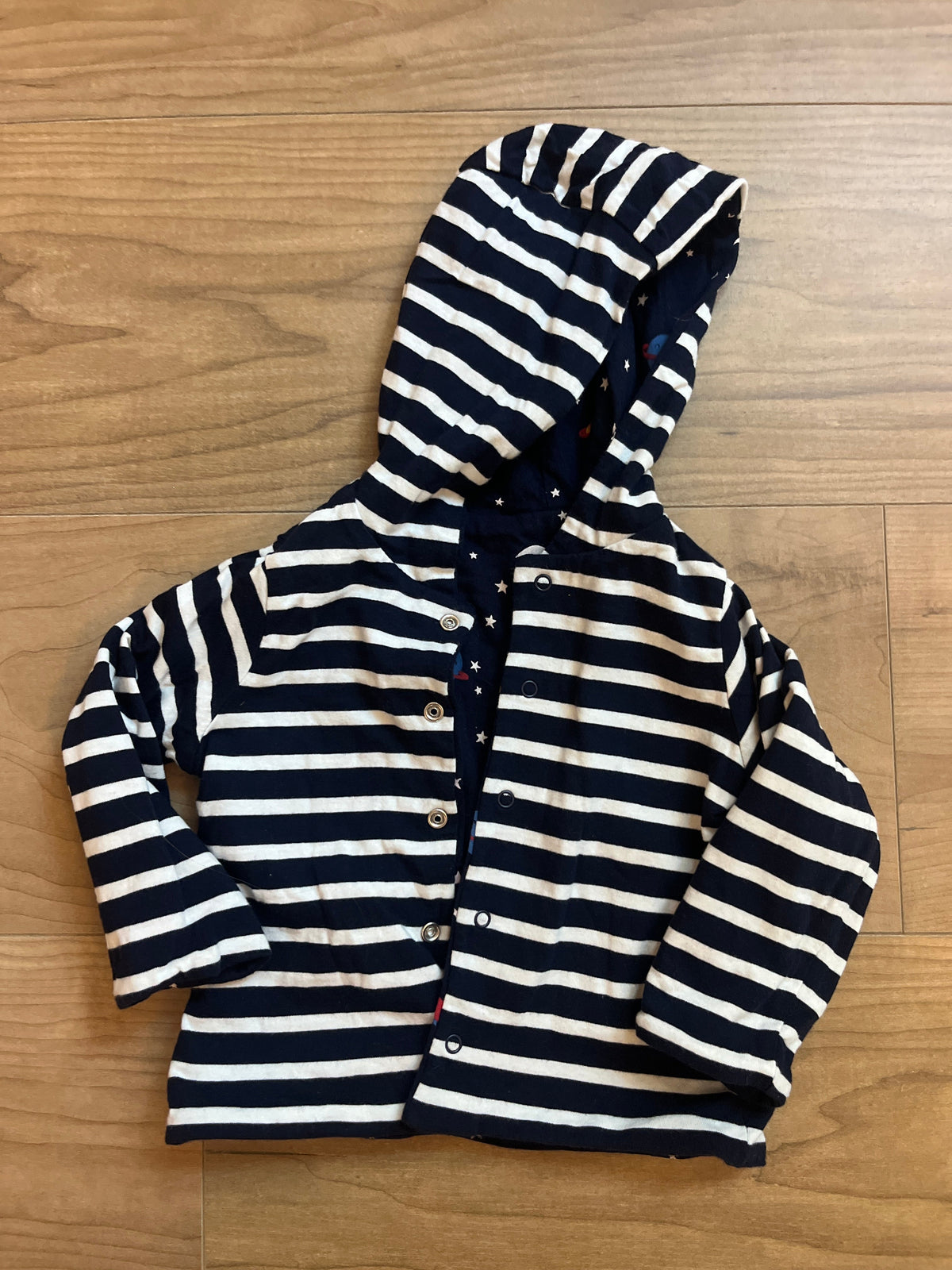 #195 NWOT Baby Gap 6-12 month Reversible Outer Space/Stripe Light Jacket/Sweater