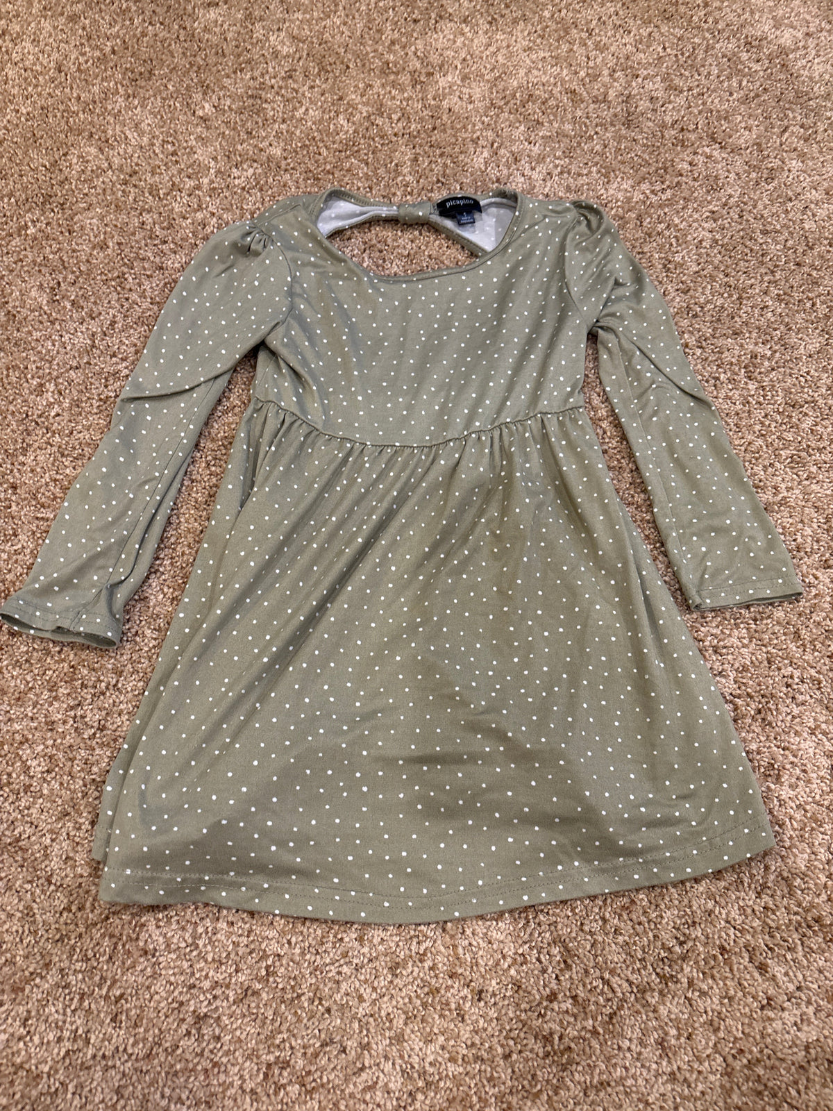 #47, girls 5T Picapino, green long sleeve dress