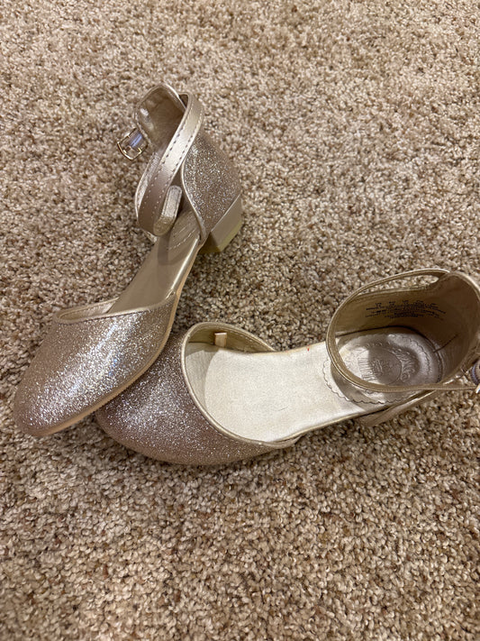 #47 girls shoes size 12, Disney, gold sparkly heels