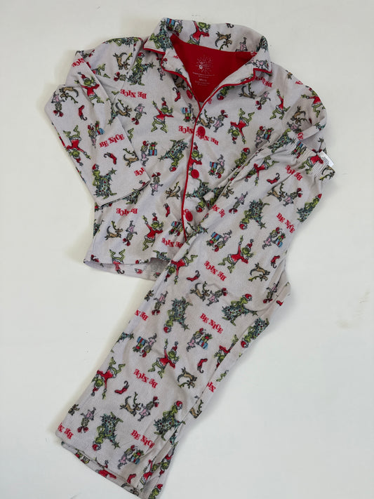#64 The Grinch Flannel Button Down PJs GUC Size XS 4/5