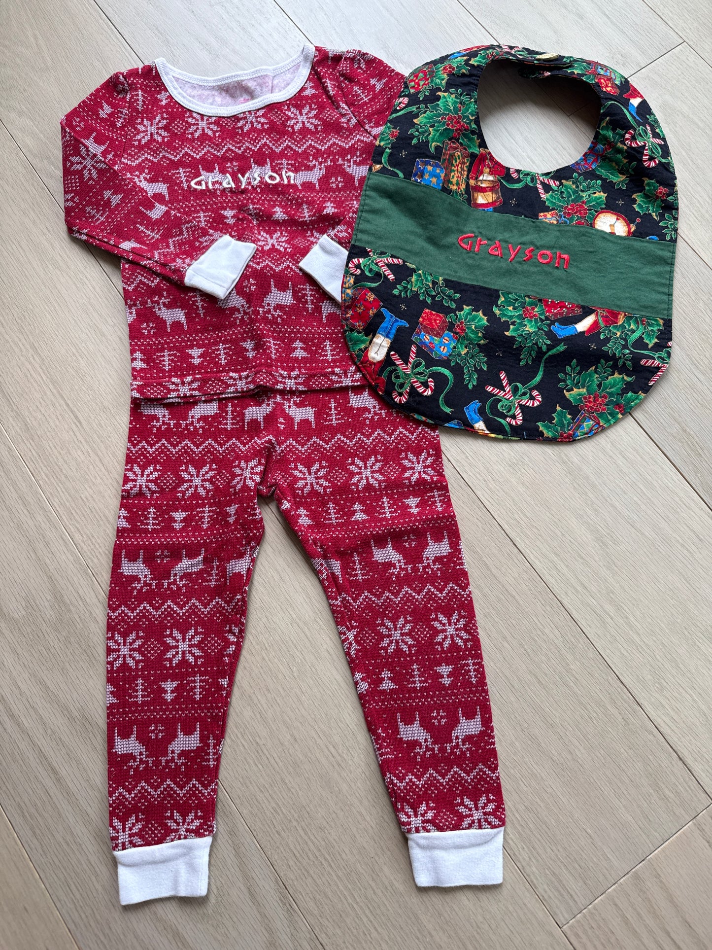 Seller #216 Boys ‘Grayson’ pajamas and bib, 24 mos EUC