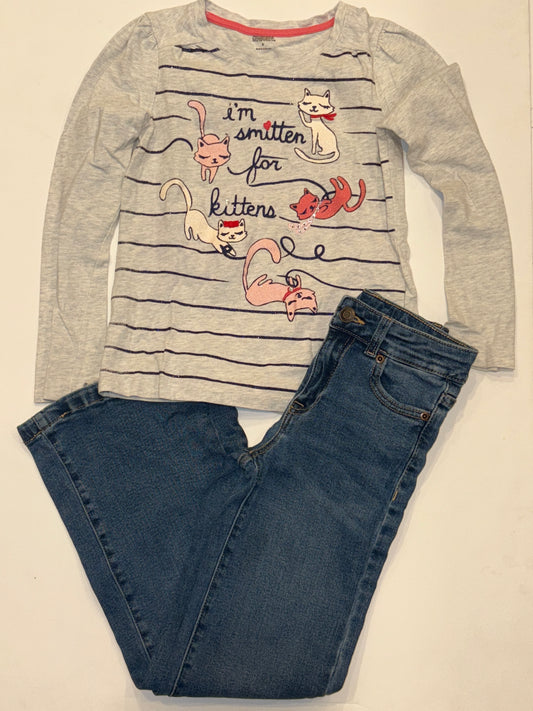 #182 girls 8 adjustable wide leg jeans and Cat long sleeve