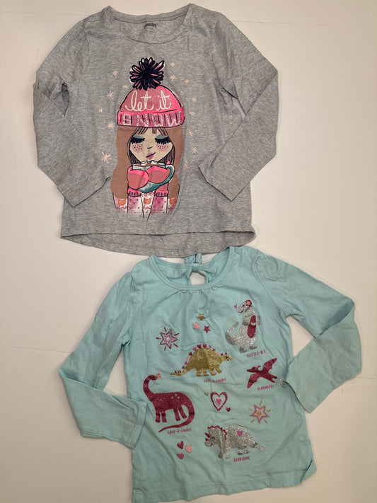 #96 Girls Sparkly Snow and Dino Set of Tops 5