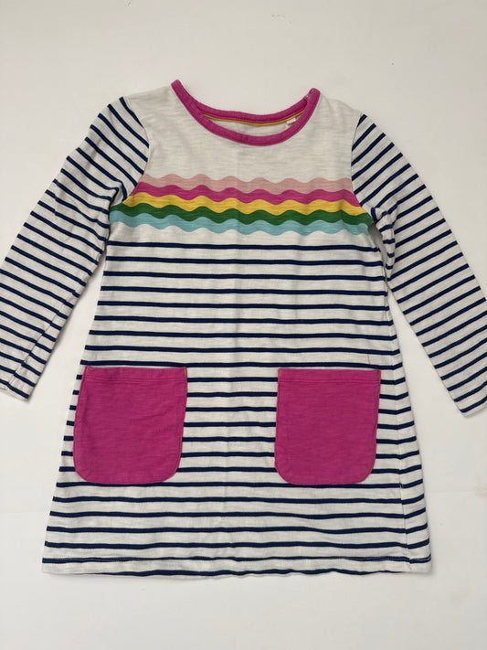 #64 Boden Rainbow Striped Dress (tiny stain) Size 5-6Y