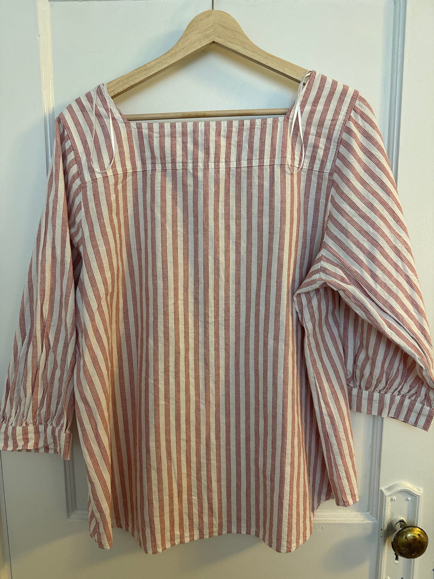 Time and Tru Red and White Stripped Linen Blouse, Women's Size L