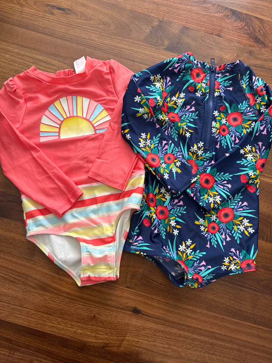 Seller 179 - Set of 2 girls 3T Cat & Jack long sleeve swimsuits