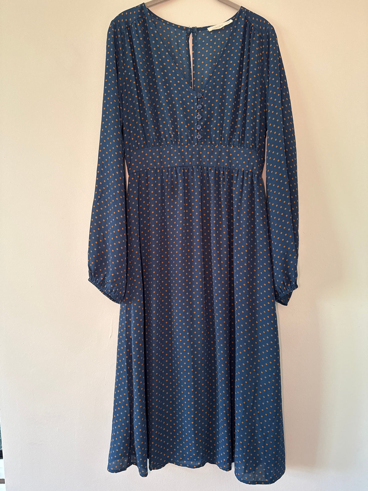 #127 Navy Polka Dot Maxi Dress Women's M
