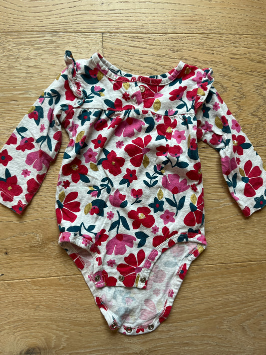 #110 Carter's Girls 12 Months Floral Long sleeve body suit