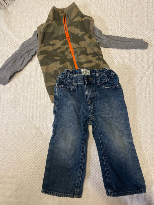 Seller #57 boys 18 month camouflage vest and jeans outfit