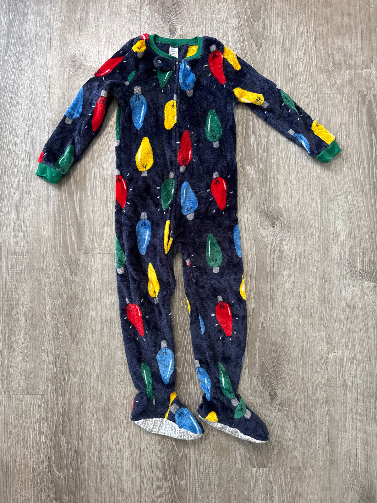 #149 Carters 5T Christmas light  fleece onsie pajamas